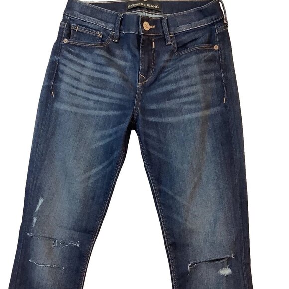 Express Legging Distressed Jeans Mid-Rise Blue Denim Stretch Size 2R - Picture 5 of 12